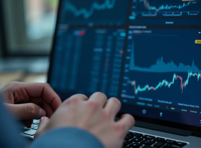 A person using a laptop with charts and graphs displayed on the screen, emphasizing financial analysis.