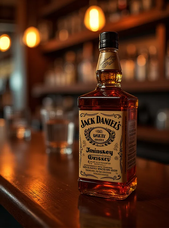 A bottle of Jack Daniel's whiskey on a bar.