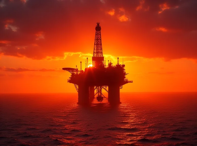 Oil rig in the North Sea at sunset