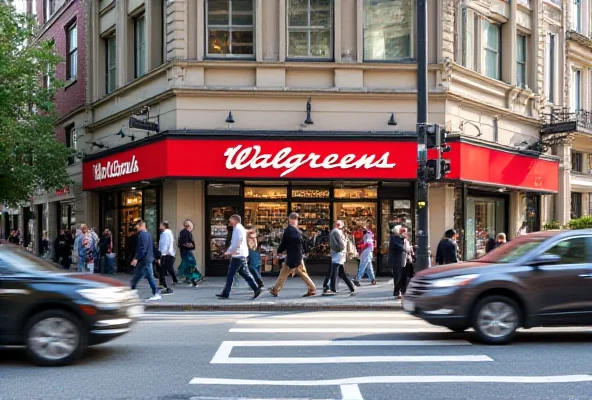Walgreens store front in a busy city setting