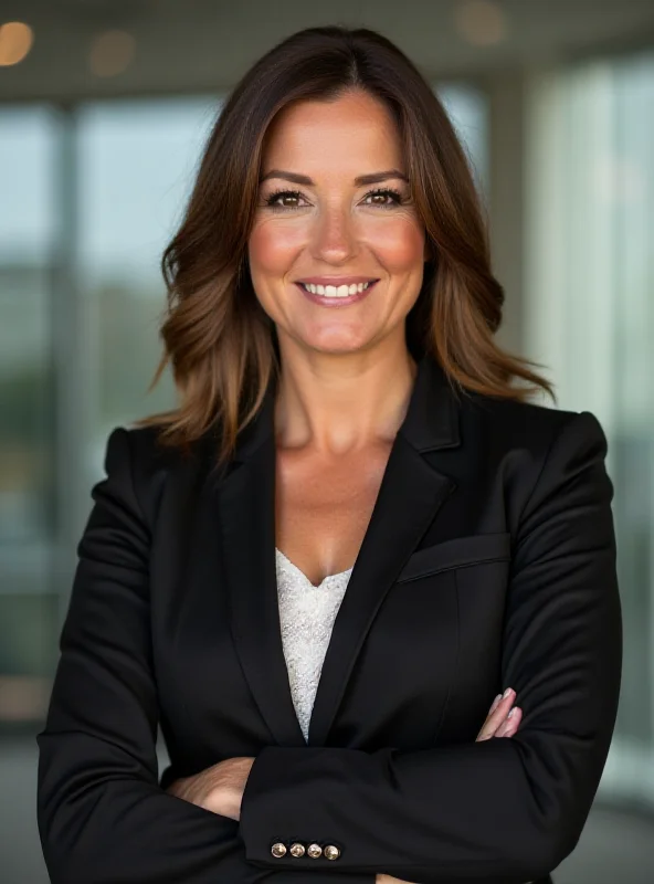 Kelly Barton, an IRONMAN world champion, smiling confidently while wearing business attire.