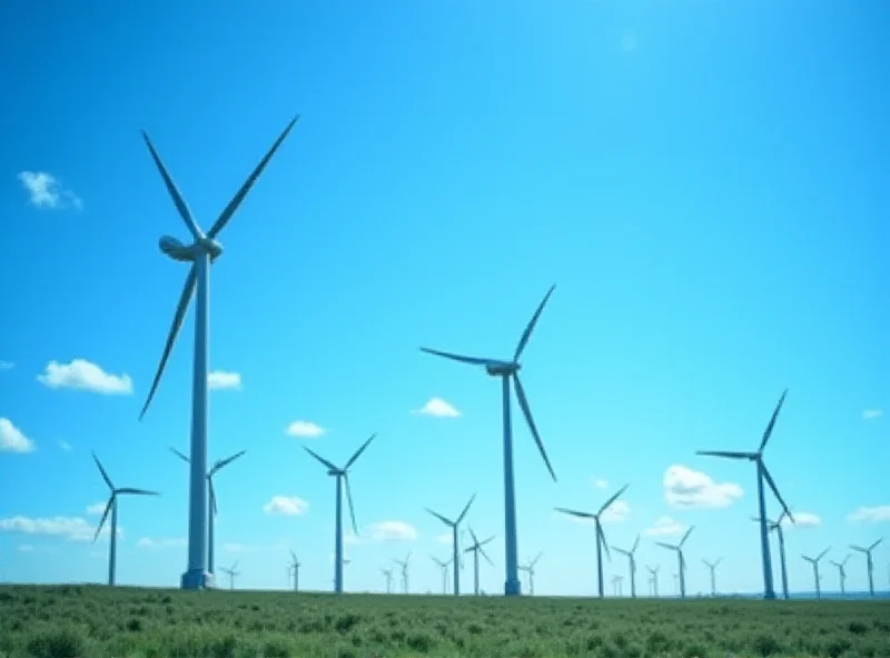 Wind turbines against a bright blue sky, representing renewable energy and Iberdrola's investments.