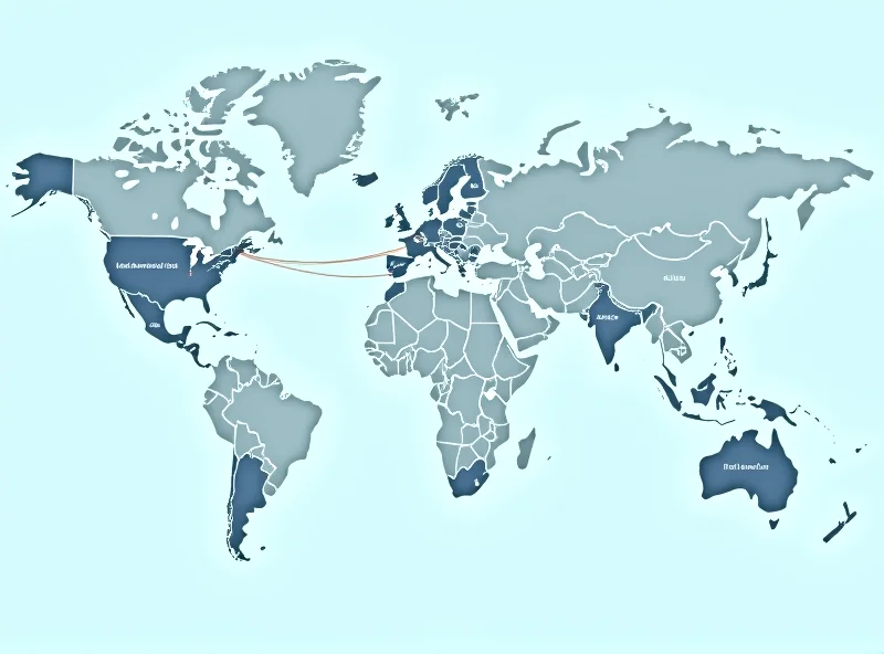 Global map highlighting service trade routes