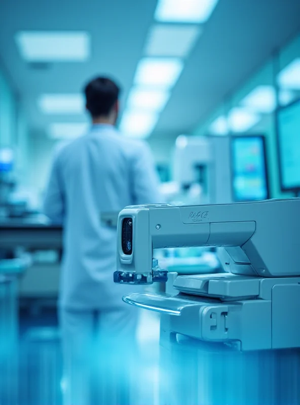 A high-tech medical device in a sterile laboratory setting, representing the MAGiC system by Stereotaxis.