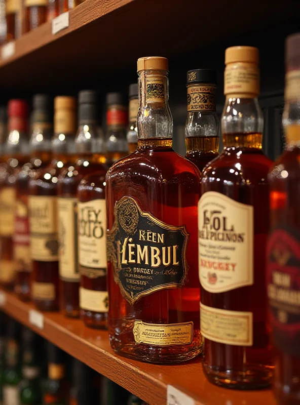 Bottles of Kentucky bourbon on a store shelf.