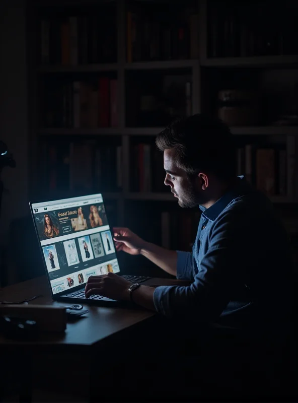 A person working on a laptop with an e-commerce website displayed on the screen