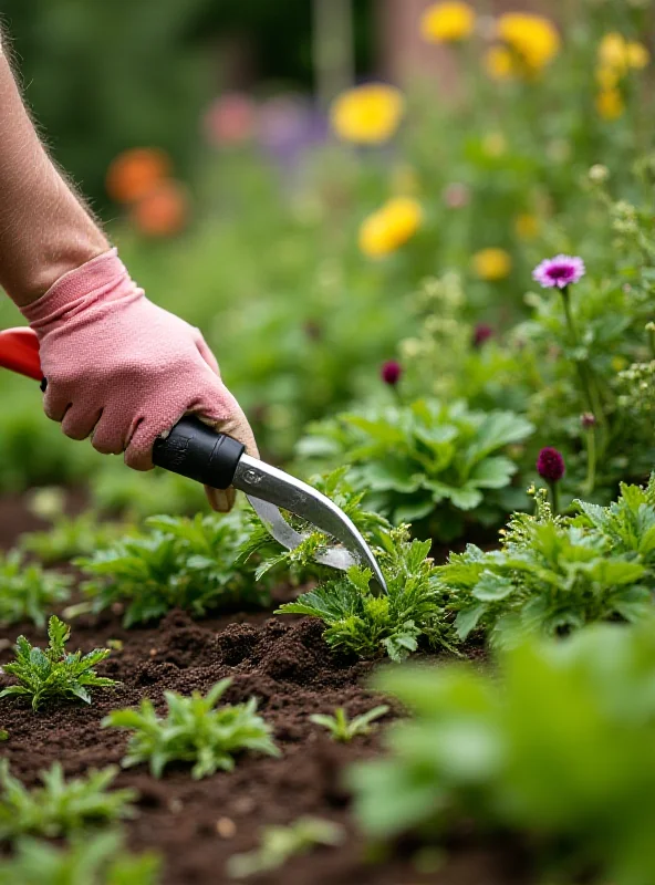Person using a weed extractor in a garden