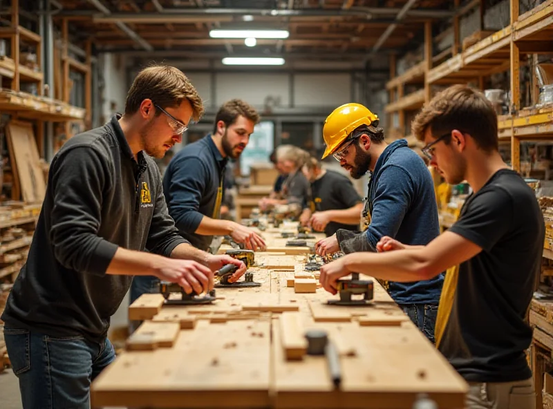 A brightly lit high school woodshop with students working on projects