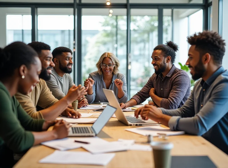 Diverse group of startup founders brainstorming in a modern office.
