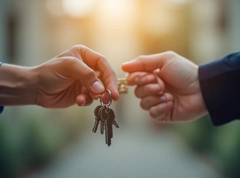 A person handing over keys to a house, symbolizing real estate transactions.