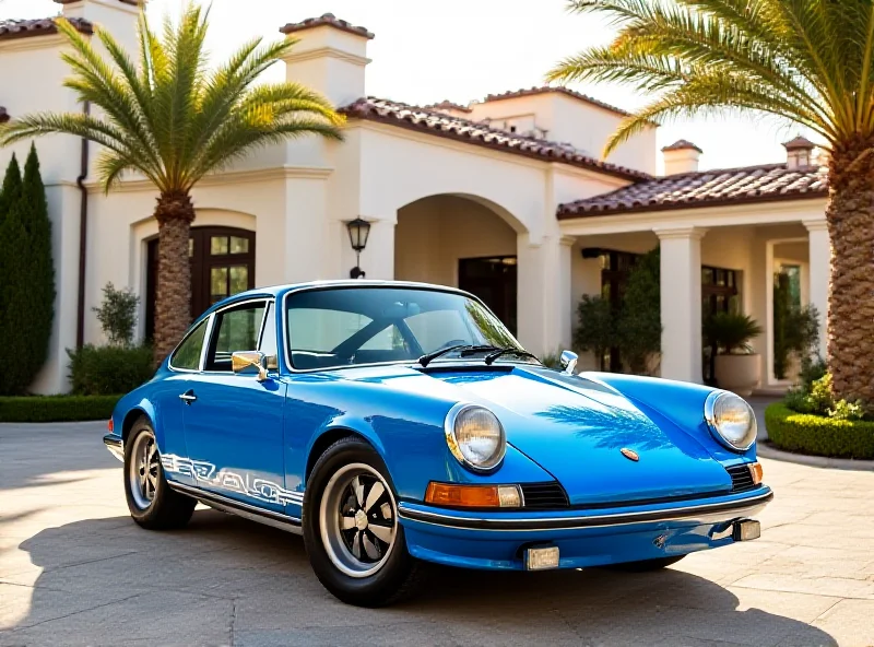 Classic Porsche Carrera 911 parked in front of a luxury villa