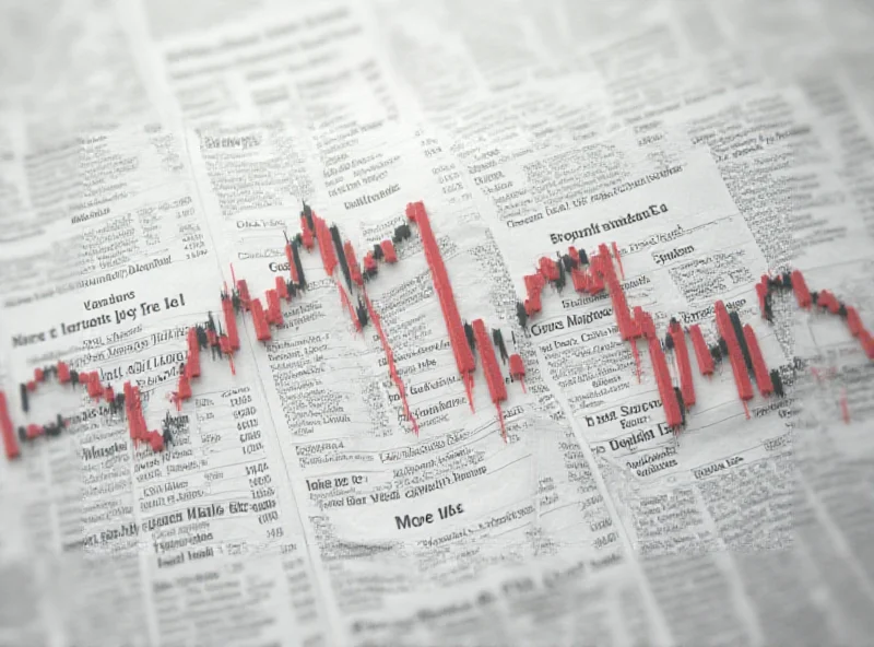 A graph showing the decline of the Nasdaq from its record high, with tariff headlines in the background.