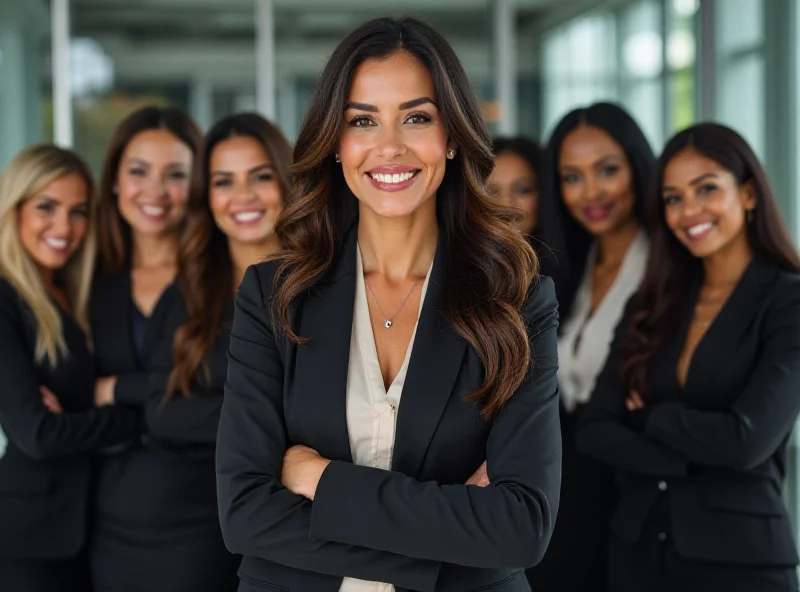 Diverse group of businesswomen standing together in a modern office setting