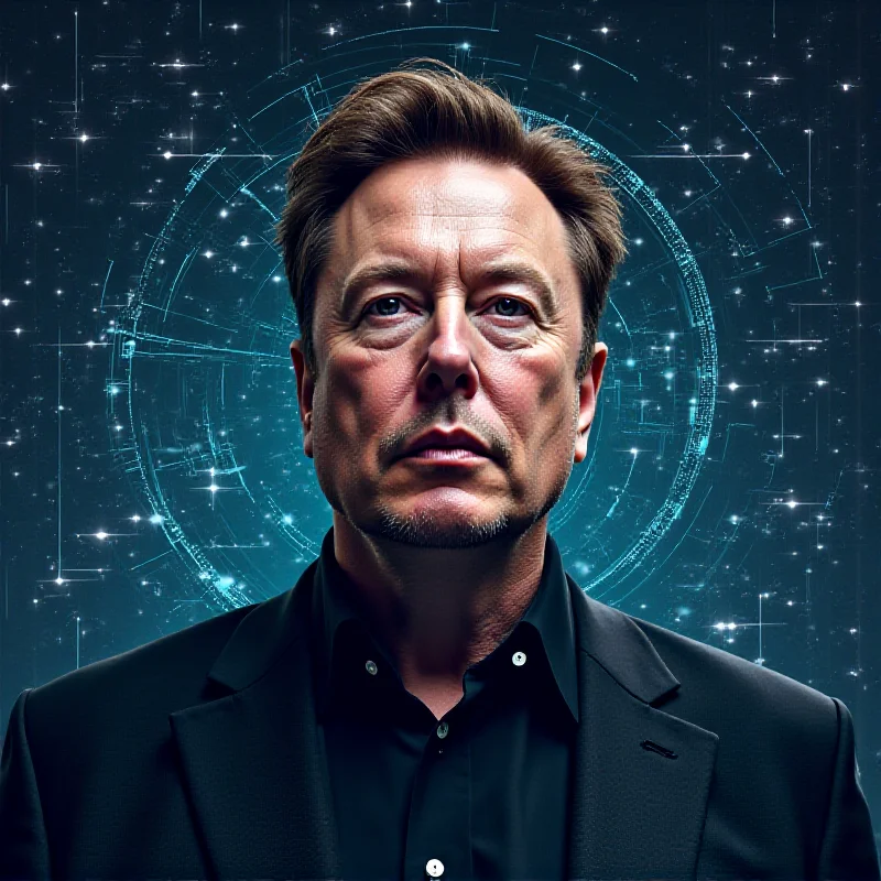A stylized portrait of Elon Musk with a futuristic, tech-inspired background, subtly incorporating elements of Neuralink's technology.