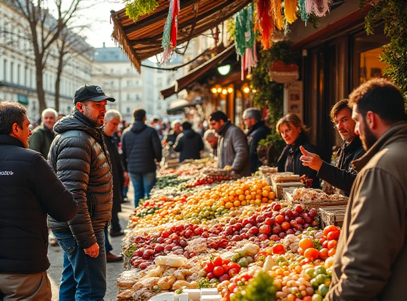 A vibrant scene from the General Agricultural Competition in Paris, showcasing various agricultural products and excited participants.