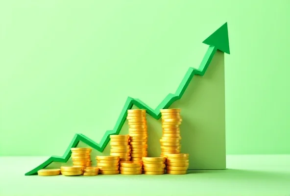 A graph showing the growth of dividend income over time, with an upward trending line and stacks of coins representing dividends.
