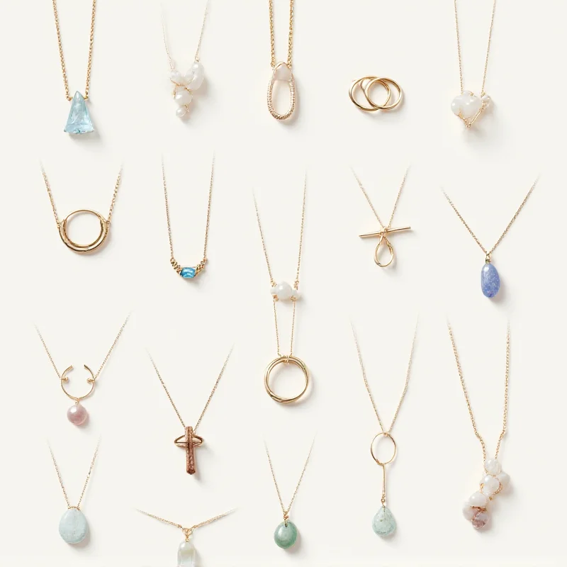 A collage of various jewelry pieces trending on TikTok, including minimalist designs, sustainable materials, and pieces with unique and eye-catching aesthetics.
