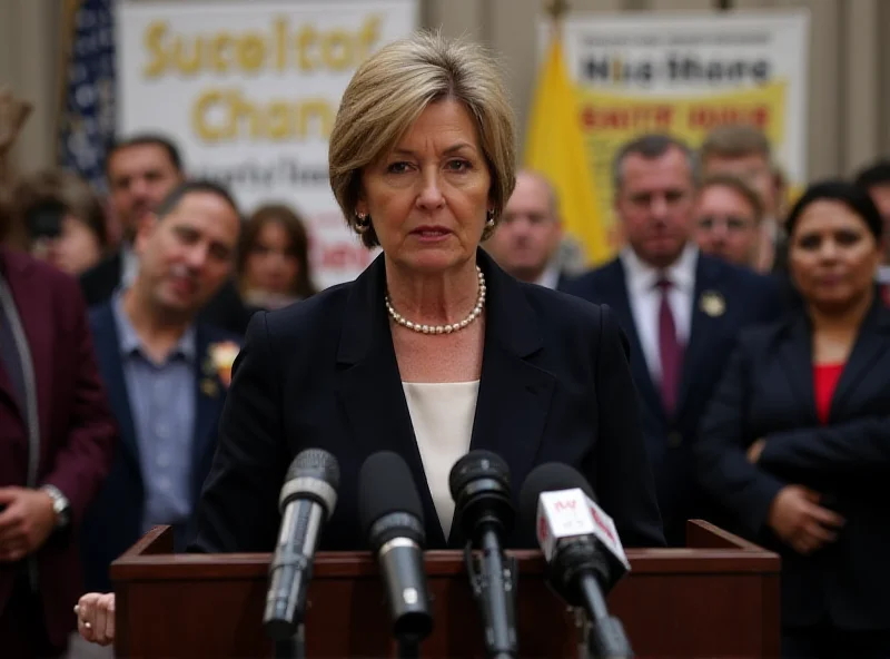 A stern-looking committee official addressing a press conference, with microphones and cameras pointed at them.