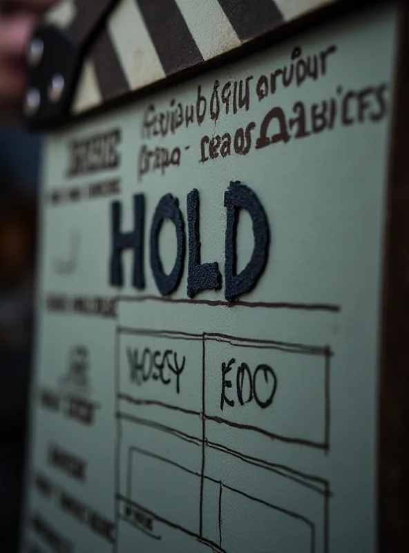 A close-up shot of a film clapperboard with the title 'Caesar' or 'Qaysar' partially visible, and the word 'HOLD' written in large letters.