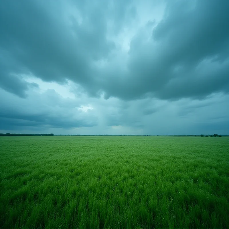 Dark clouds gathering over a field
