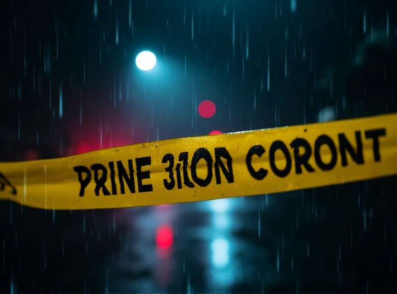 Police cordon tape at a crime scene at night