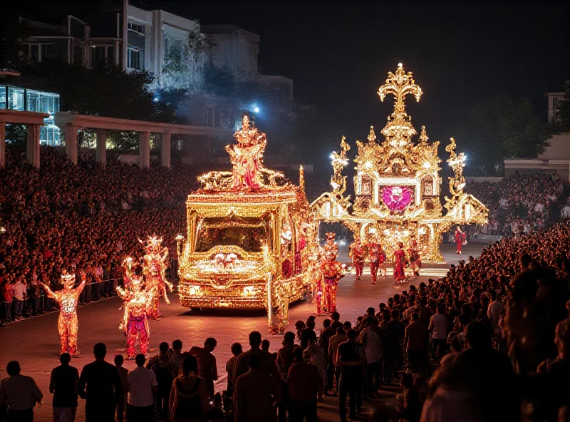 A wide shot of the Marques de Sapucaí during the Rio Carnival parade, showing the elaborate floats, performers in colorful costumes, and the enthusiastic crowd in the stands.