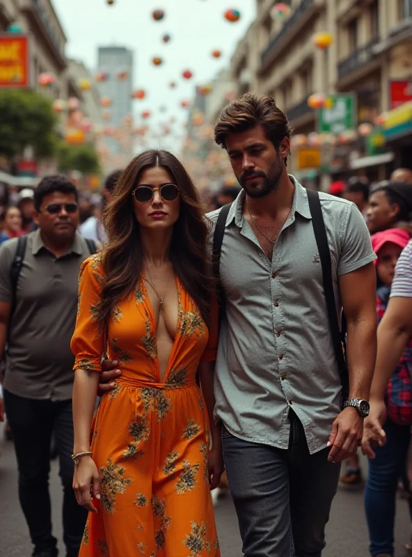 Juliana Paes and her husband Carlos Eduardo Baptista, walking together in a crowd.