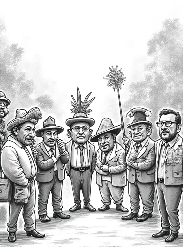 A political cartoon depicting scenes of Carnival and political figures, with a satirical tone