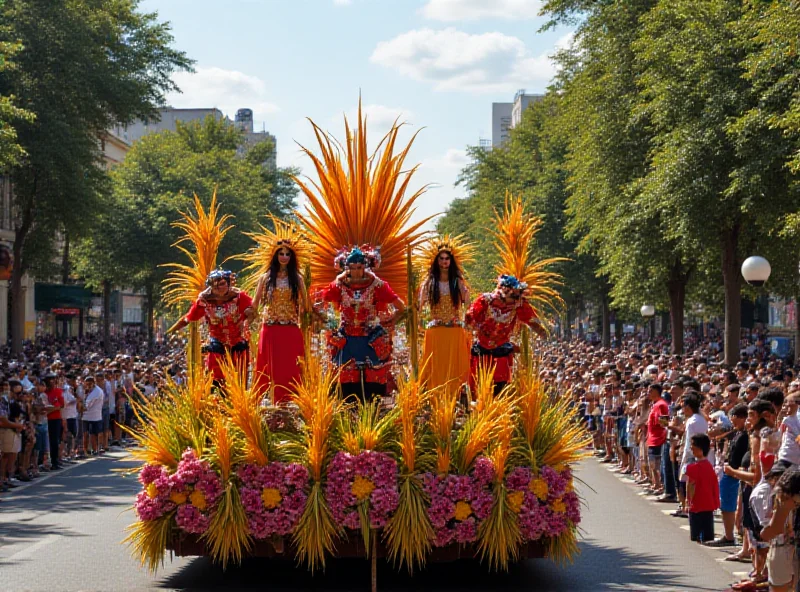 A vibrant and colorful parade float from Acadêmicos de Niterói, decorated with June festival themes.