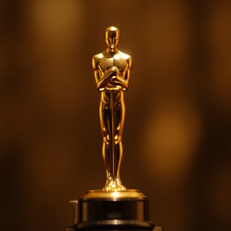 Close-up of a César Award statuette, gleaming under the spotlight.