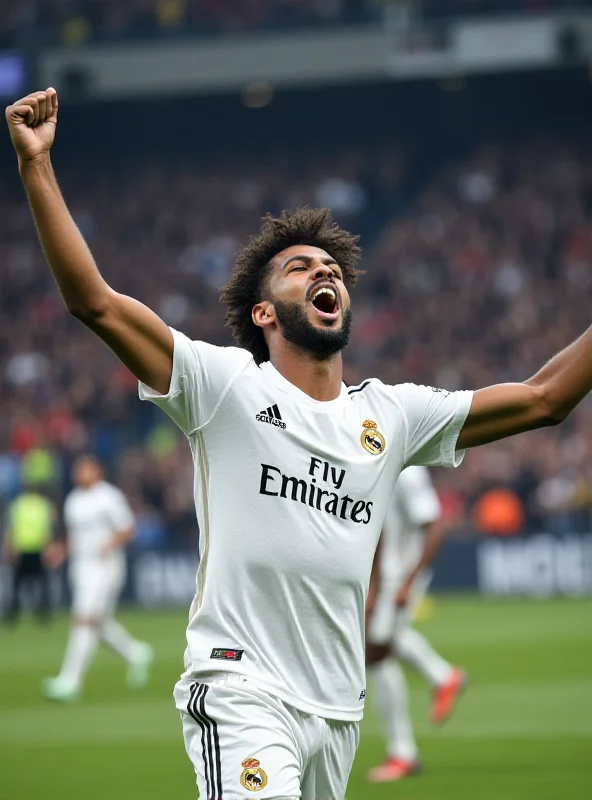 Vinicius Jr. celebrating a goal for Real Madrid.