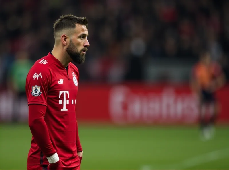 Disappointed Leverkusen player after conceding a goal in the Champions League match against Bayern Munich.