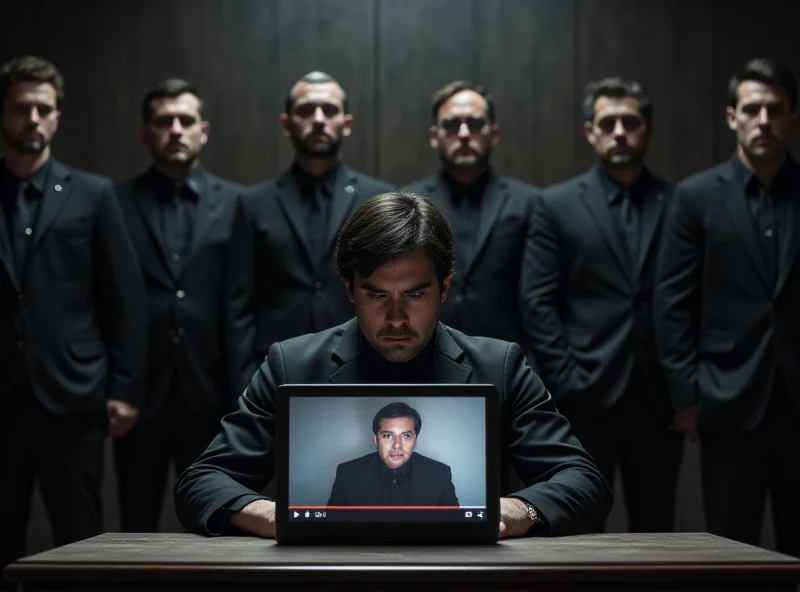 A courtroom scene with a defendant looking emotionless, a judge, and lawyers.