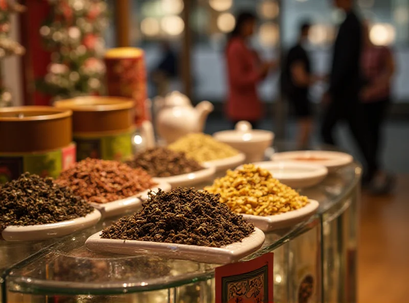 A vibrant display of Chinese teas and teacups at the China Flavour and Style Exhibition.