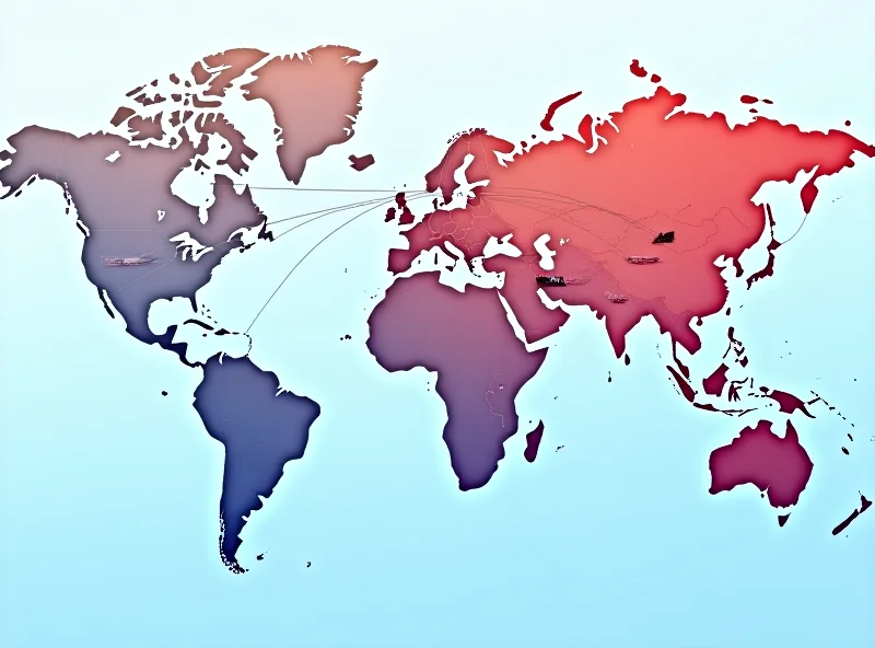 A world map highlighting China and the United States, with lines indicating trade routes between the two countries.