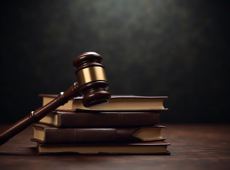 A gavel resting on a stack of law books in a courtroom setting.