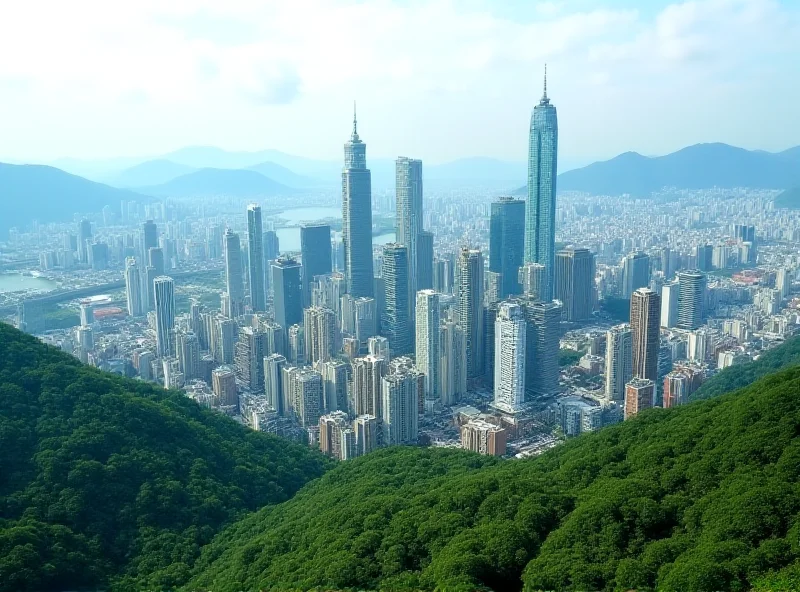 Aerial view of Taipei, Taiwan, with skyscrapers and mountains in the background.