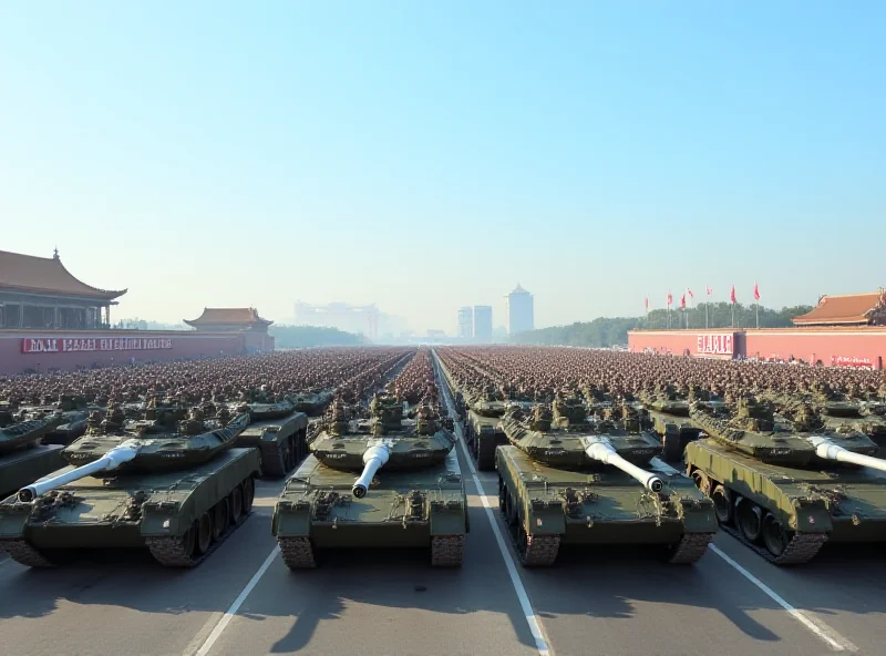 Military parade in China with advanced weaponry on display.