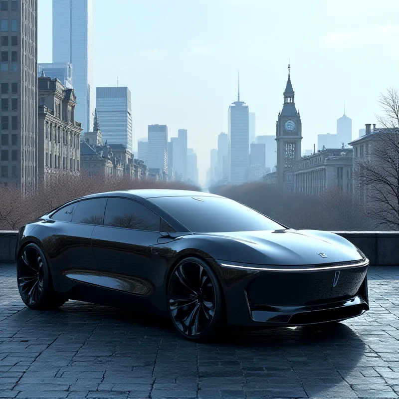 A sleek, modern Nio electric vehicle parked in front of a European city skyline, symbolizing the expansion of Chinese EV manufacturers into Europe and the associated data protection concerns.