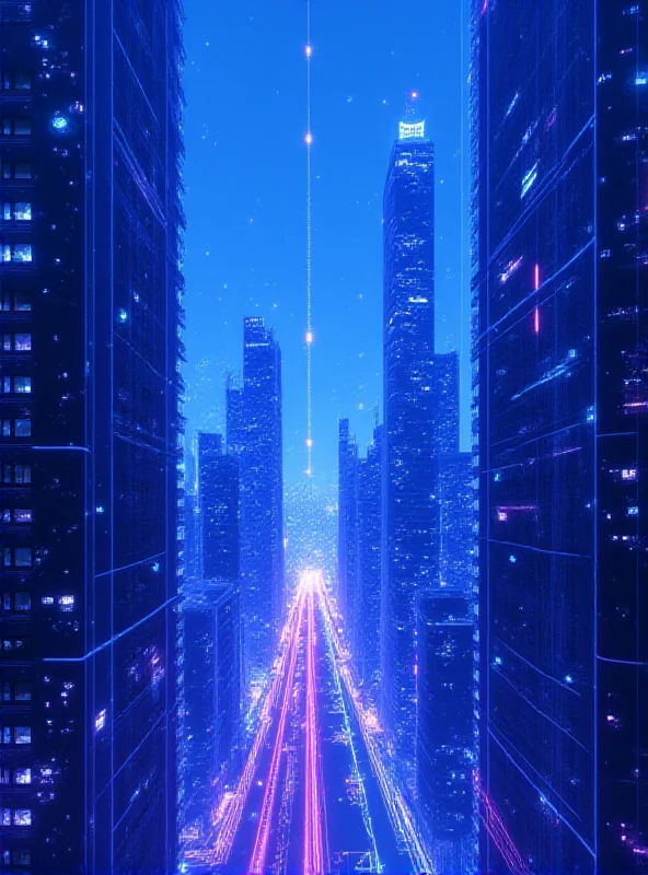 A futuristic cityscape with glowing lines representing data flow, symbolizing the increasing prevalence of AI in China.