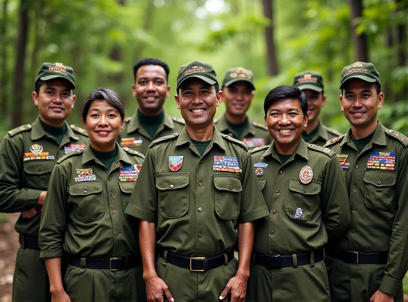 A diverse group of ASEAN soldiers standing together, representing the potential for collaboration in defense industries.
