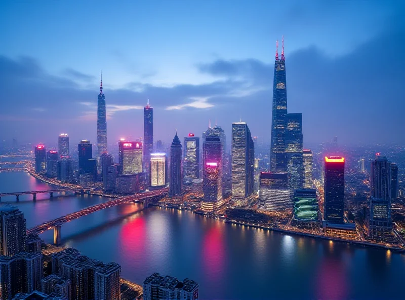 A bustling cityscape in China with modern skyscrapers and vibrant street life, symbolizing economic growth and urban development.