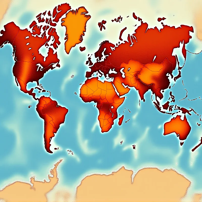A world map showing the effects of climate change, such as rising sea levels and extreme weather events.