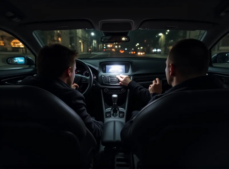 Police officers inspecting a car, searching for hidden compartments that could contain drugs.