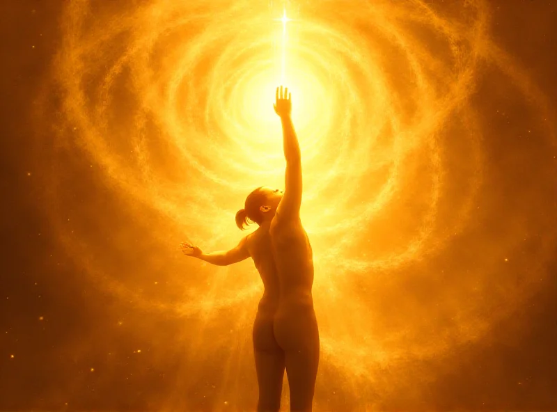 Abstract image of a figure being transformed by light.