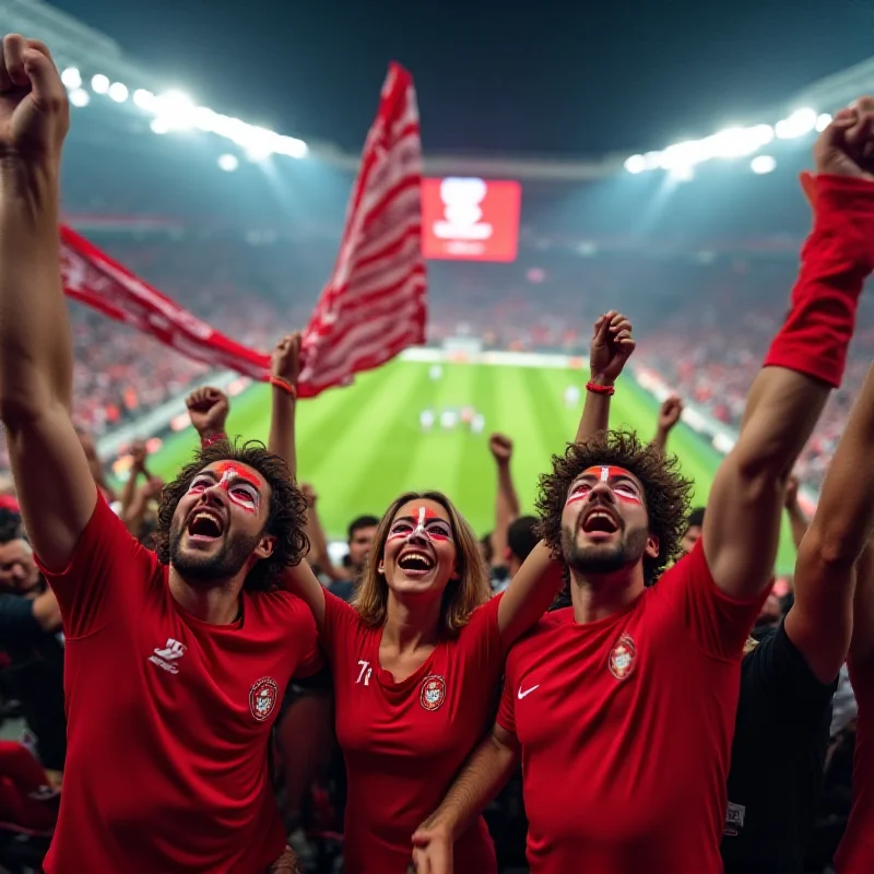 Fans cheering during a Europa League match