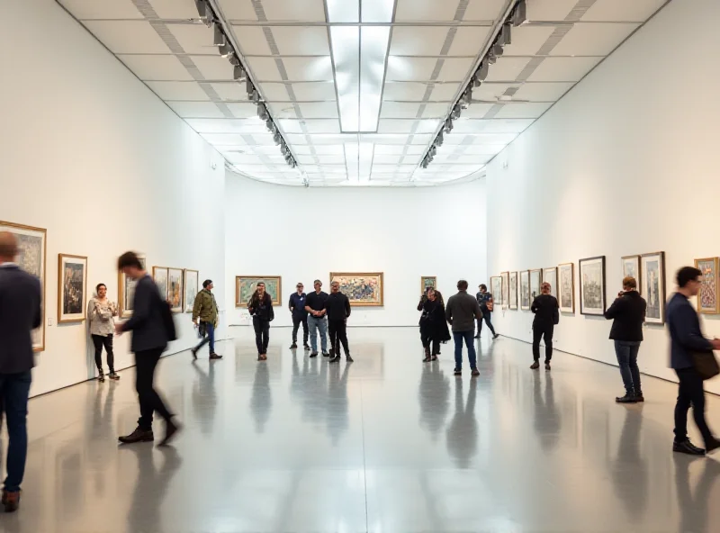 Interior shot of the Slovak National Gallery, showing artwork and visitors.