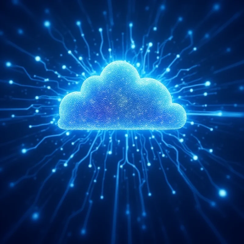 Abstract representation of cloud computing, with interconnected nodes and data streams, symbolizing the complex network of AI services.