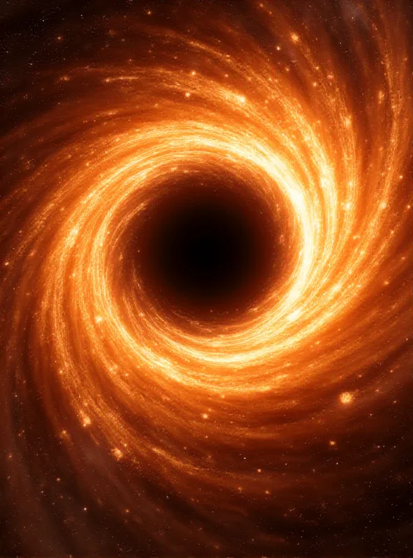 Artistic rendering of a supermassive black hole devouring matter, with swirling accretion disk and jets of energy.