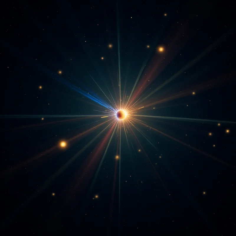 Digital illustration of pulsars emitting beams of electromagnetic radiation, with a starfield background.